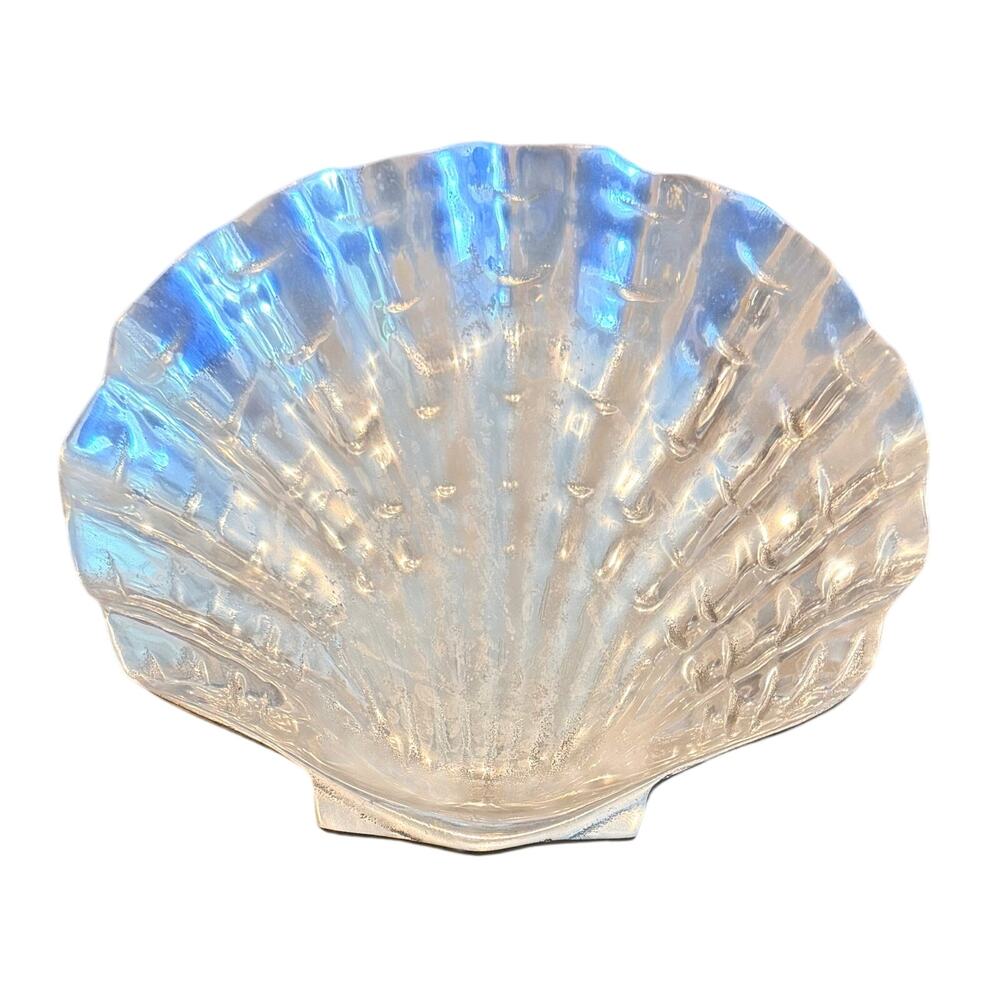 Vintage Polished Aluminum Clam Shell Dish Bowl 11” x 12.5” x 3” Platter
